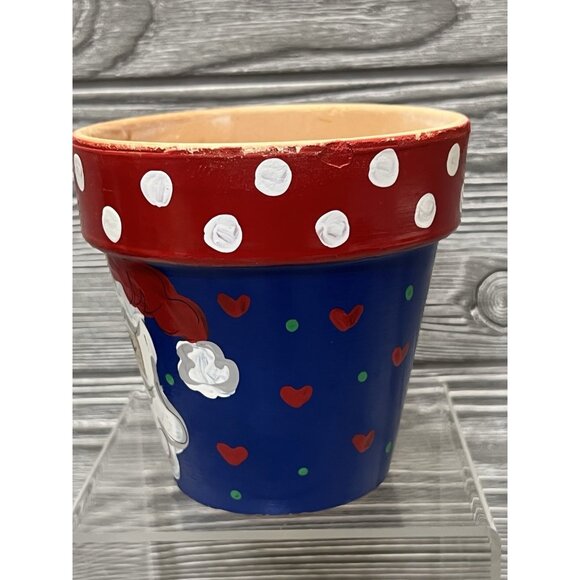 Santa Claus Flower Pot Handpainted Terra Cotta Christmas Holiday 4.25” - Picture 2 of 6